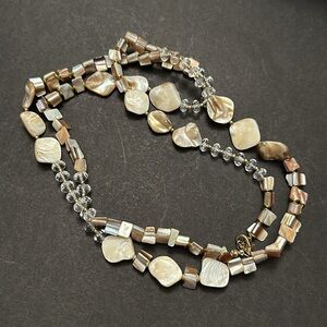 Clear Faceted Crystal & Shell Chip Vintage 42” Necklace